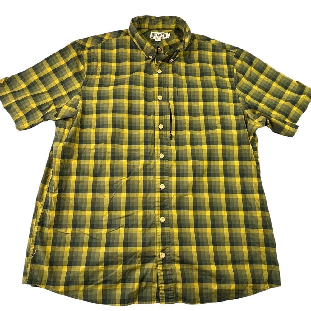 Duluth‎ Trading Company Mens Button Down Shirt Size XLT Tall Yellow Green Plaid